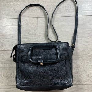 ELA Black Leather Top Handle Crossbody Strap Bag